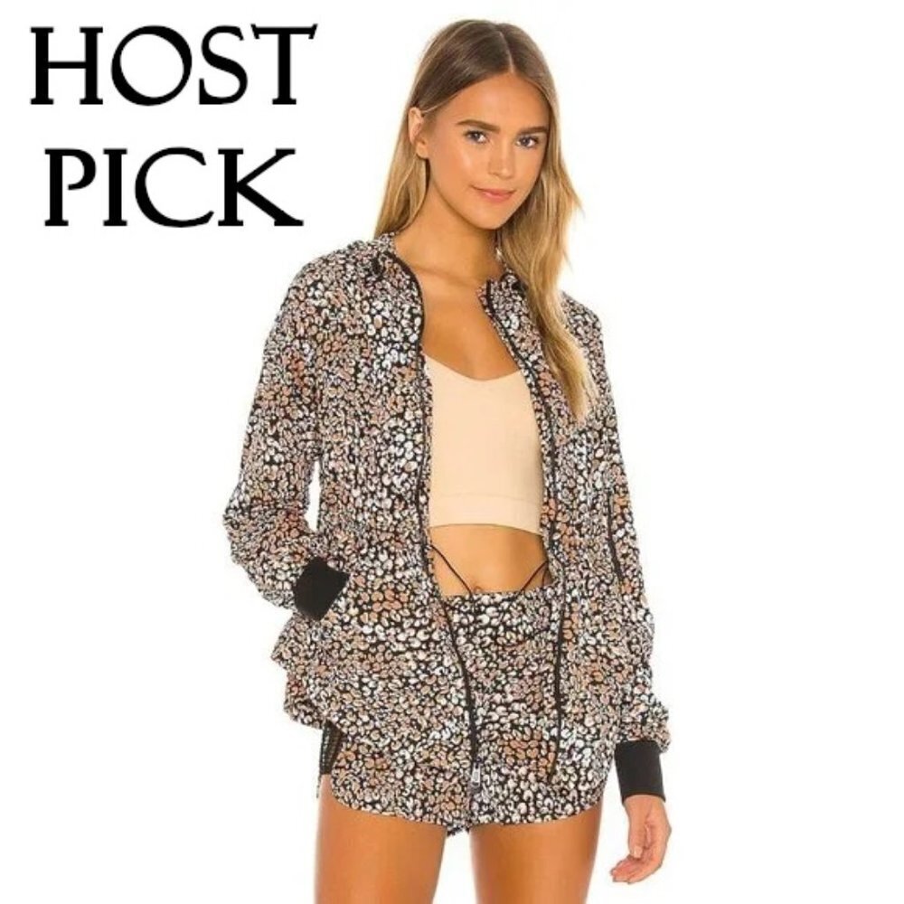 NWOT Free People printed leopard animal print athletic jacket with hood, XS